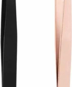 Merkloos - Duo Pack - 2 Stuks Epileer Pincet - Tweezer Epileer Pincet Zwart & Ros? Goud - Hoge Kwaliteit - Wenkbrauw -