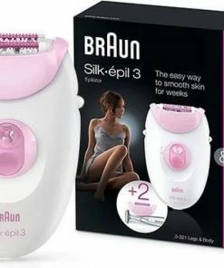 Braun Silk-épil 3 - SE3-321 Legs, Arms & Body: Epilator (20 Pincetten) Met Massagerollers + Bikini Trimmer - Kleur: Wit + Roze