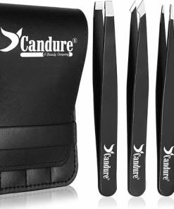 Candure Pincet Voor Wenkbrauwen - Set Van Professioneel Pincetten , Ingegroeide Haarverwijdering Gereedschap Voor Vrouwen En Mannen Geschikt Voor Verwijderen Van Mee-eters, Wimpers 3,8 Inch, Zwart