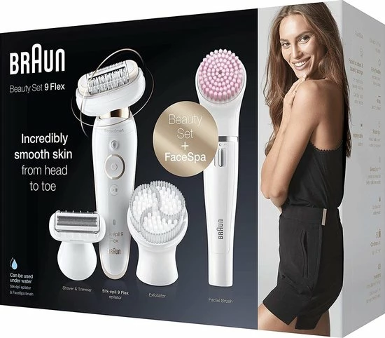 Braun Silk-épil 9 Flex 9100 Beautyset Voor Vrouwen, Incl. Epilator Met Flexibele Kop, Facespa Met Exfoliatieborstel En Make-Upsponsje, Wit 5 Braun Silk-épil 9 Flex 9100 Beautyset Voor Vrouwen, Incl. Epilator Met Flexibele Kop, Facespa Met Exfoliatieborstel En Make-Upsponsje, Wit - Afbeelding 5
