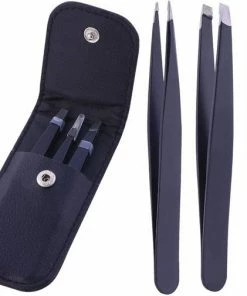 Merkloos Pincet Epileer Set 3 Delig Met Etui - Tweezer - Epileer Pincet - Puntpincet