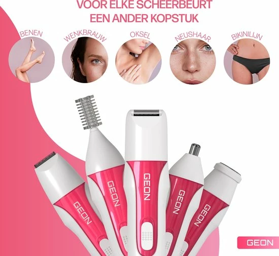 GEON - Multifunctionele 5 In 1 Ladyshave - Oplaadbaar - Bodygroomer - Bikinitrimmer - Wenkbrauwtrimmer - Neustrimmer - Oksel Trimmer 2 GEON - Multifunctionele 5 In 1 Ladyshave - Oplaadbaar - Bodygroomer - Bikinitrimmer - Wenkbrauwtrimmer - Neustrimmer - Oksel Trimmer - Afbeelding 2