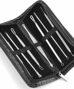 Merkloos Mee-eters & Acne Verwijderen Set - RVS Blackhead Killer 8-Delig - Inclusief Ledere Etui - Underdog Tech