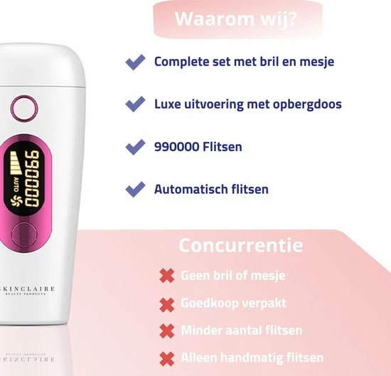 Skinclaire IPL Ontharingsapparaat - Laser Ontharing - Laser En Lichtontharing - GRATIS Beschermbril En Scheermesje 5 Skinclaire IPL Ontharingsapparaat - Laser Ontharing - Laser En Lichtontharing - GRATIS Beschermbril En Scheermesje - Afbeelding 5
