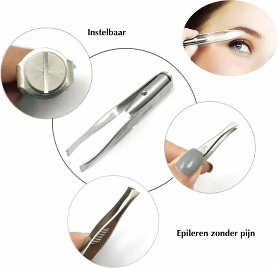 Coolsable Beauty Tools 2 STUKS LED Lamp Wenkbrauw Pincet Trimmer I Epileren I Verlichte RVS Tweezer Pincet I Met 3 Batterijen Extra 2 Coolsable Beauty Tools 2 STUKS LED Lamp Wenkbrauw Pincet Trimmer I Epileren I Verlichte RVS Tweezer Pincet I Met 3 Batterijen Extra - Afbeelding 2