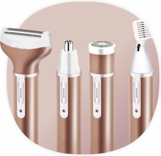 Smart-Tech - 4 In 1 Ladyshave - Oplaadbaar - Wenkbrauw Trimmer - Neus- En Oor Trimmer - Rose Gold 1 Smart-Tech - 4 In 1 Ladyshave - Oplaadbaar - Wenkbrauw Trimmer - Neus- En Oor Trimmer - Rose Gold