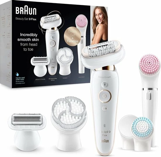 Braun Silk-épil 9 Flex 9100 Beautyset Voor Vrouwen, Incl. Epilator Met Flexibele Kop, Facespa Met Exfoliatieborstel En Make-Upsponsje, Wit 1 Braun Silk-épil 9 Flex 9100 Beautyset Voor Vrouwen, Incl. Epilator Met Flexibele Kop, Facespa Met Exfoliatieborstel En Make-Upsponsje, Wit