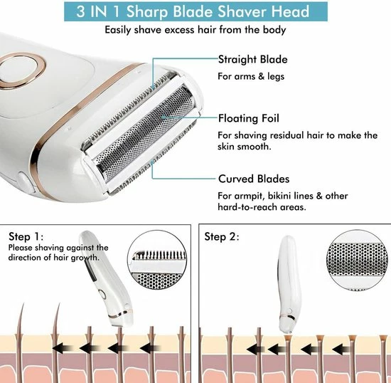 Pro-Care 3 In 1 Oplaadbare Ladyshave- Wit - Met LED Screen Monitoring. 4 Pro-Care 3 In 1 Oplaadbare Ladyshave- Wit - Met LED Screen Monitoring. - Afbeelding 4