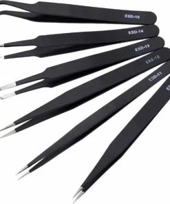 DW4Trading Antistatische Precisie Pincetten - 6-delige Esd Pincet Set - Epileer Set - Zwart