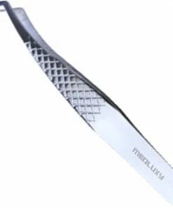 MEDLUXY Pro - Wimperpincet - 12.5 Cm - Gehoekt - Diamant (Eyelash Tweezer - RVS Pincet Voor Wimperextions - Nepwimpers)