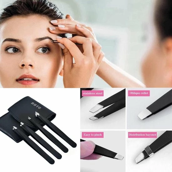 BOTC Pincet Epileer Set - 4 Delige - Wenkbrauw Scheermesje/Trimmer - Zwart 6 BOTC Pincet Epileer Set - 4 Delige - Wenkbrauw Scheermesje/Trimmer - Zwart - Afbeelding 6