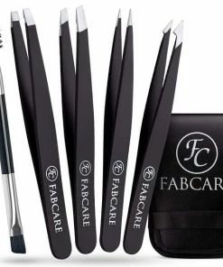 FABCARE Wenkbrauw Pincettenset Met Wenkbrauwborstel En Etui (5-delig) ? Verbeterde Punt ? Pincet Voor Wenkbrauwen Epileren ? Professionele Wenkbrauwpincet Met Antislip Coating ? Pincet Voor Ontharing