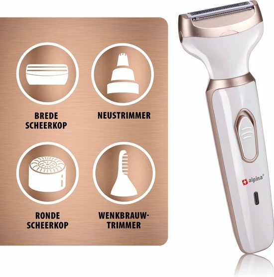 Alpina Ladyshave - Scheerapparaat Vrouwen - 4-in-1 - Lichaam En Gezicht - Incl. Wenkbrauwtrimmer - USB Oplaadbaar 6 Alpina Ladyshave - Scheerapparaat Vrouwen - 4-in-1 - Lichaam En Gezicht - Incl. Wenkbrauwtrimmer - USB Oplaadbaar - Afbeelding 6