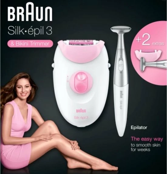 Braun Silk-épil 3 - SE3-321 Legs, arms & body: epilator (20 pincetten) met massagerollers + bikini trimmer - kleur: wit + roze Braun Silk-épil 3 - SE3-321 Legs, Arms & Body: Epilator (20 Pincetten) Met Massagerollers + Bikini Trimmer - Kleur: Wit + Roze -Philips winkel 550x575 1