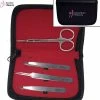 Guardian Beauty Epileer Pincet Set | Set Van 3 Pincetten + 1 Wenkbrauw Schaar Zilver | Pincet Epileer Voor Wimper Extension/gezicht/wenkbrauw | Hoge Kwaliteit Etui - Recht En Curved Set