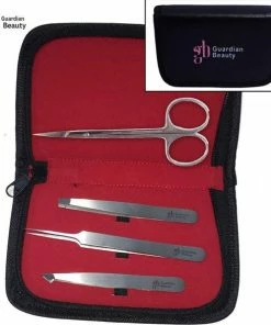 Guardian Beauty Epileer Pincet Set | Set Van 3 Pincetten + 1 Wenkbrauw Schaar Zilver | Pincet Epileer Voor Wimper Extension/gezicht/wenkbrauw | Hoge Kwaliteit Etui - Recht En Curved Set