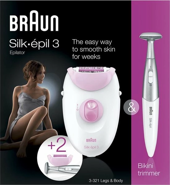 Braun Silk-épil 3 - SE3-321 Legs, arms & body: epilator (20 pincetten) met massagerollers + bikini trimmer - kleur: wit + roze Braun Silk-épil 3 - SE3-321 Legs, Arms & Body: Epilator (20 Pincetten) Met Massagerollers + Bikini Trimmer - Kleur: Wit + Roze -Philips winkel 550x599 2