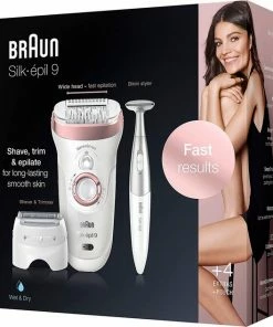 Braun Silk Epil 9 - Epileerapparaat - Nat En Droog Ontharen - Met Bikinilijn Trimmer - Draadloos - Wit/Roze -Philips winkel 550x633 8