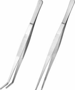 Belux Surgical / Presentatie Tang - Gebogen & Recht - 25cm - Rvs - Keuken Pincet - Set Van 2