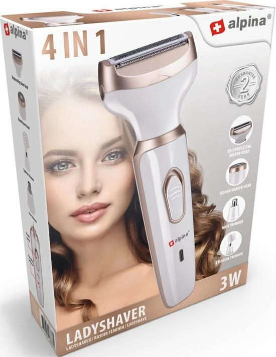 Alpina Ladyshave - Scheerapparaat Vrouwen - 4-in-1 - Lichaam En Gezicht - Incl. Wenkbrauwtrimmer - USB Oplaadbaar 2 Alpina Ladyshave - Scheerapparaat Vrouwen - 4-in-1 - Lichaam En Gezicht - Incl. Wenkbrauwtrimmer - USB Oplaadbaar - Afbeelding 2