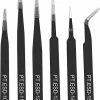 Merkloos Epileer Pincet Set - 6-delig - Wenkbrauwen - Splinters - RVS - Zwart