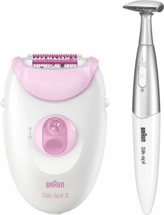Braun Silk-épil 3 - SE3-321 Legs, arms & body: epilator (20 pincetten) met massagerollers + bikini trimmer - kleur: wit + roze Braun Silk-épil 3 - SE3-321 Legs, Arms & Body: Epilator (20 Pincetten) Met Massagerollers + Bikini Trimmer - Kleur: Wit + Roze -Philips winkel